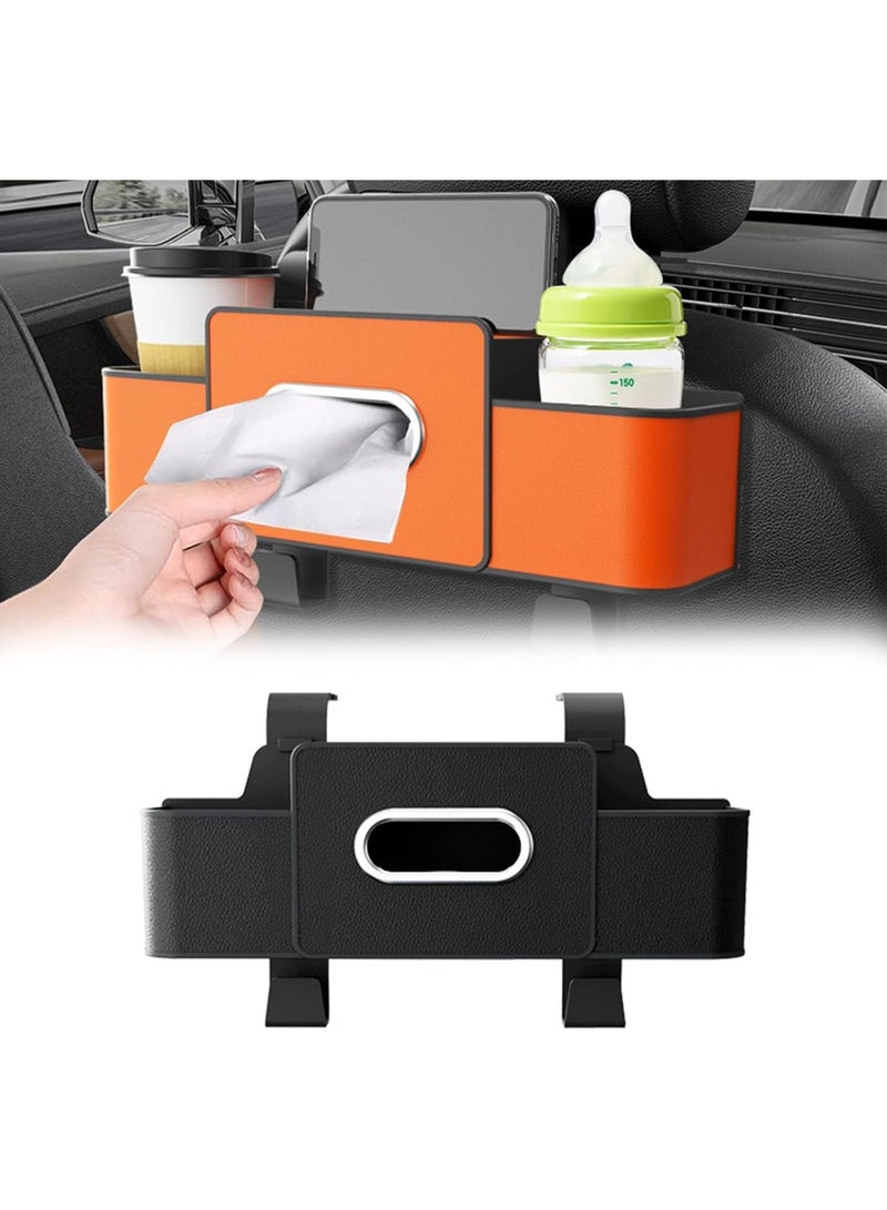 Car backseat storage organizer with two drink holders, a tissue box, and a storage box hook; multi-functional automatic storage; suitable for children, men, women, and travel. - Image 2